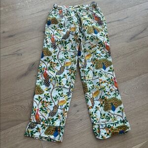 Denise Rae Organic Poplin PJ Pans Fearless Peacock White Small Whimsical